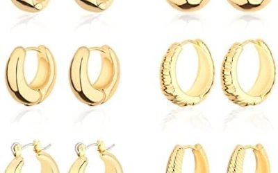 Wgoud Chunky Hoop Earrings Set 14K Gold Hoop Earrings for Women Hypoallergenic, Thick Hoops Earring set, Twist Huggie Hoop Earring
