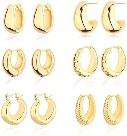 Wgoud Chunky Hoop Earrings Set 14K Gold Hoop Earrings for Women Hypoallergenic, Thick Hoops Earring set, Twist Huggie Hoop Earring