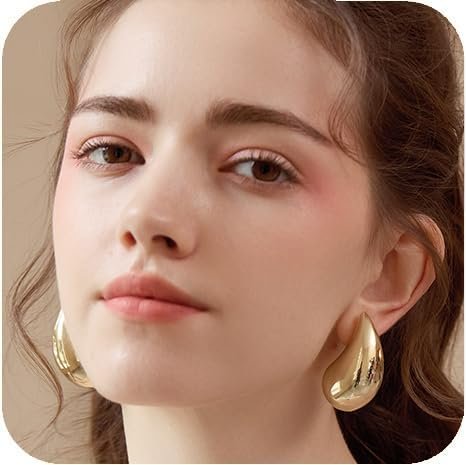 Teardrop Earring Set Dupes Lightweight Chunky Gold Hoop Earrings for Women, Hypoallergenic Earring Fashion Jewelry for Women Girls