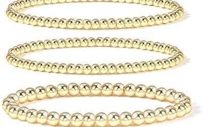 Badu Gold Bead Bracelet for Women 14K Gold Plated Bead Ball Bracelet Stretchable Elastic Hypoallergenic Bohemian Stackable Bracelet