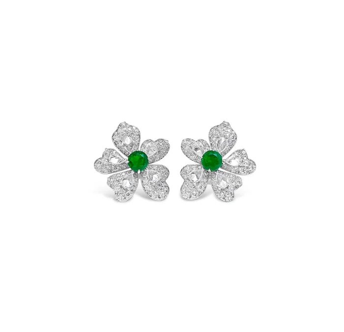 Exquisite Flower Earrings with Emerald Birthstone