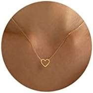 Tewiky Cute Heart Necklace Tiny 14k Gold Heart Pendant Choker Necklaces Small Gold Love Open Heart Chain Necklace for Women Dainty Gold Necklace Gifts for Her