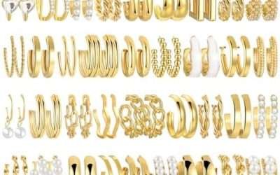 45 Pairs Gold hoop Earring Set for Women, Fashion Stud Pearl Earrings Multipack, Hypoallergenic Twisted Heart Earring Pack, Gold Hoops Earrings for Party Jewelry with Gift Bag