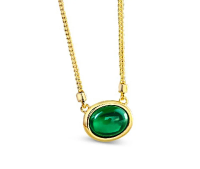 Round Emerald Birthstone Pendant Necklace