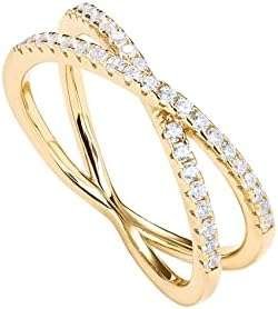 PAVOI 14K Gold Plated X Ring Simulated Diamond CZ Criss Cross Ring for Women