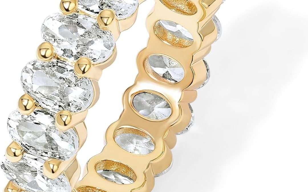 PAVOI 14K Gold Plated Rings Oval Cubic Zirconia Love Ring | Eternity Ring | 5mm Stackable Rings for Women | Gold Rings for Women