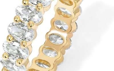 PAVOI 14K Gold Plated Rings Oval Cubic Zirconia Love Ring | Eternity Ring | 5mm Stackable Rings for Women | Gold Rings for Women