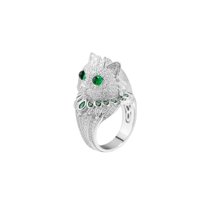 High-end Statement Ring with Birthstone Emerald Stones