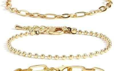 Gold Chain Bracelet For Women,14K Real Gold Link Dainty Bracelets Stake Adjustable Layered Bracelet Set Hypoallergen Gold Jewelry