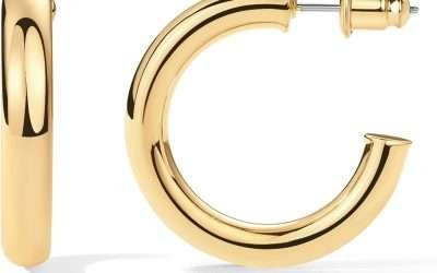 PAVOI 14K Gold Plated Lightweight Chunky Open Hoops for Women | Trendy Gold Hoop Earrings