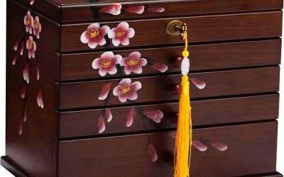 Vintage hand-drawn Jewelry Box Wood, 5-Layer Wooden Jewelry Organizer Boxes with 4 Drawers, Multi-functional Jewelry Storage Case for Wowen with lock Christmas Gifts