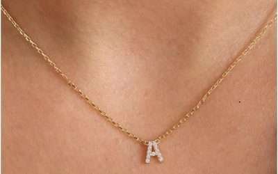 Initial Necklaces for Women, Dainty Gold Letter Necklace 14k Gold Plated Personalized CZ Initial Necklace Monogram Name Choker Necklace for Women Trendy Gold Jewelry for Women Gifts