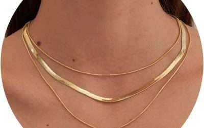 CHESKY 14K Gold/Silver Plated Snake Chain Necklace Herringbone Necklace Gold Choker Necklaces for Women Gifts Jewelry 1.5/3/5MM(W) 14″/16″(L)