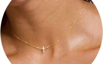 Cross Necklace for Women, 14K Gold Plated Cross Necklace Layered Gold Cross Necklace Evil Eye Necklace Set Tiny Sideways Cross Choker Necklace Trendy Gold Jewelry for Women