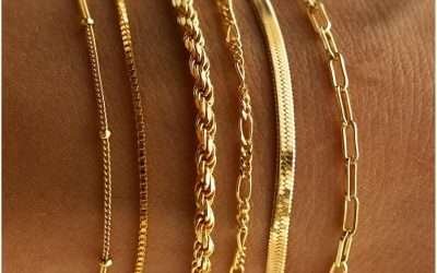 DEARMAY Gold Bracelets for Women Waterproof, 14K Real Gold Jewelry Sets Trendy Thin Dainty Stackable Cuban Link Paperclip Chain Bracelet Pack Fashion Accessories Gifts for Womens