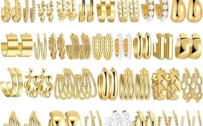 42 Pairs Gold Hoop Earrings Set for Women, Fashion Chunky Pearl Earrings Multipack Twisted Statement Earring Pack, Hypoallergenic Small Big Hoops Earrings for Birthday Party