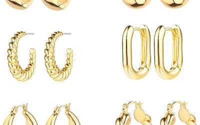 6 Pairs 14K Gold Hoop Earrings for Women Lightweight Chunky Hoop Earrings Multipack Hypoallergenic, Thick Open Twisted Huggie Hoops Earring Set Jewelry for Gifts.