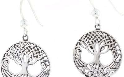 Tree of Life Round Weaved Sterling Silver Dangle Earrings