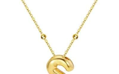 Gold Initial Bubble 3D Letter Necklace for Women with Beaded Satellite Chain Charm Simple Jewelry Gift