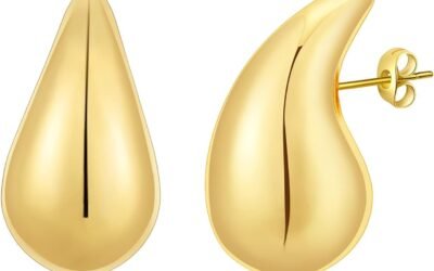 Apsvo Chunky Gold Hoop Earrings for Women, Dupes Earrings Lightweight Waterdrop Hollow Open Hoops, Hypoallergenic Gold Plated Earrings Fashion Jewelry