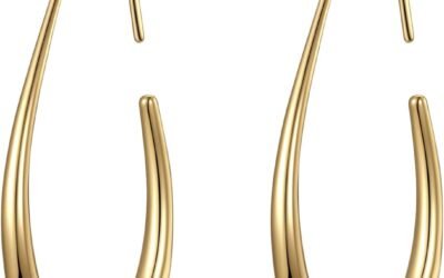 Lightweight Teardrop Hoop Earrings for Women – 14k Gold/White Gold Plated Large Oval Pull Through Hoop Earrings High Polished Statement Jewelry Gift for Women