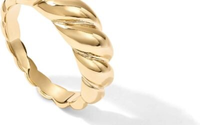 PAVOI 14K Gold Plated Croissant Dome Rings for Women – Trendy Twisted Braided Band – Chunky Signet Stackable Ring Stetement Jewelry
