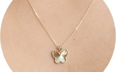 IEFWELL Dainty Gold Butterfly Necklace – 14K Gold Plated, CZ Simulated Diamond Butterfly Pendant Necklace | Fashion Gold & Silver Butterfly Jewelry | Birthday Gifts for Women