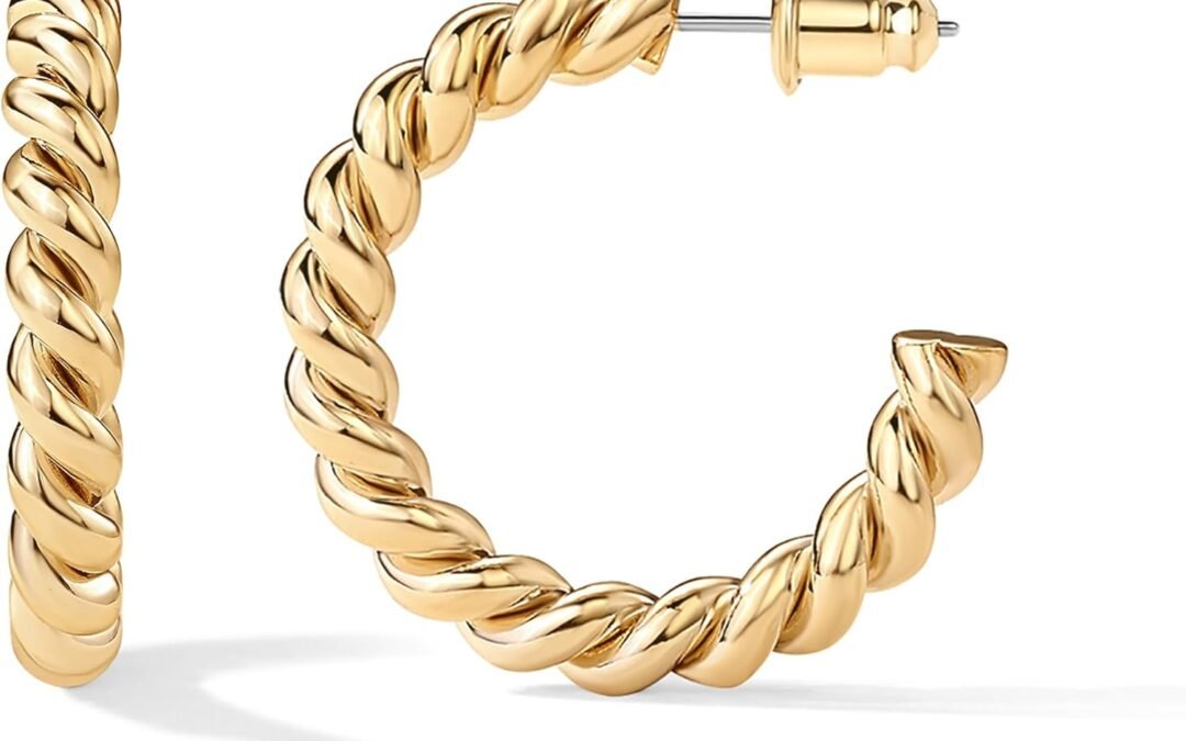 PAVOI 14K Gold Plated Twisted Rope Round Hoop Earrings in Rose, White and Yellow Gold