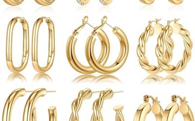 Yesteel 9 Pairs Gold Hoop Earrings for Women, 14K Real Gold Plated Chunky Hoop Earrings Set for Women Hypoallergenic Thick Lightweight Earring for Womens Jewelry Gifts