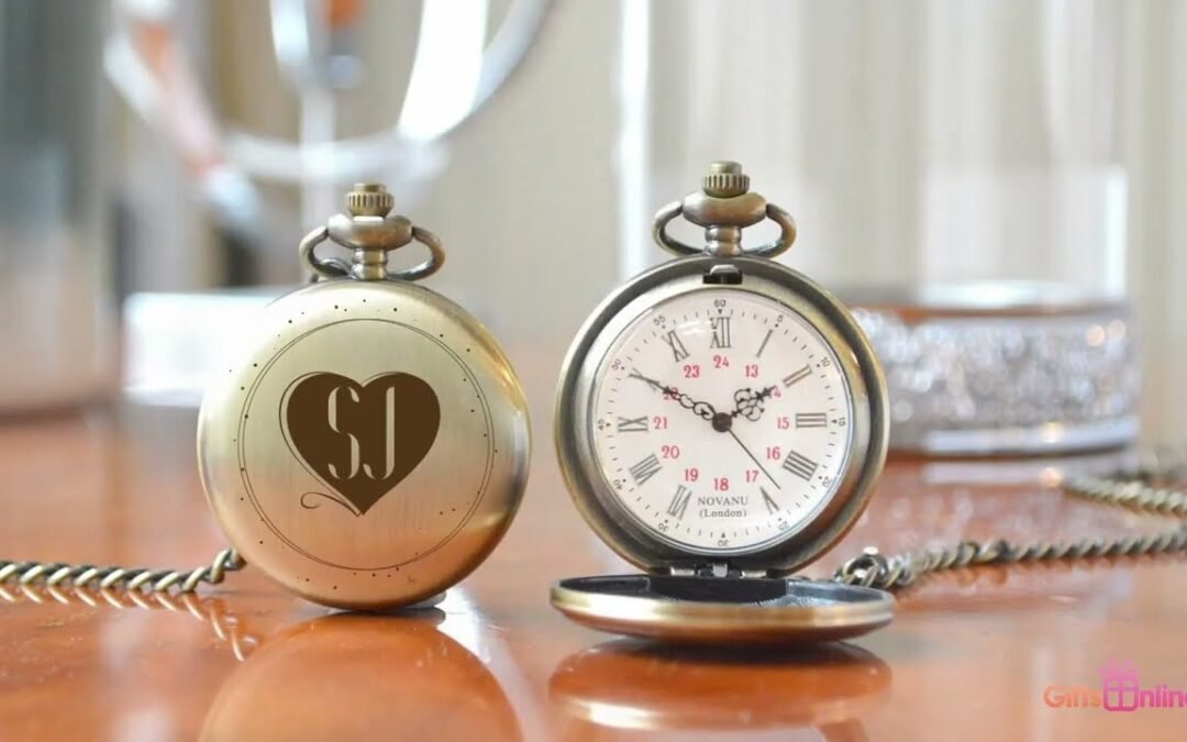 Personalised 50th Birthday Metal Pocket Watch With Love Heart Initials
