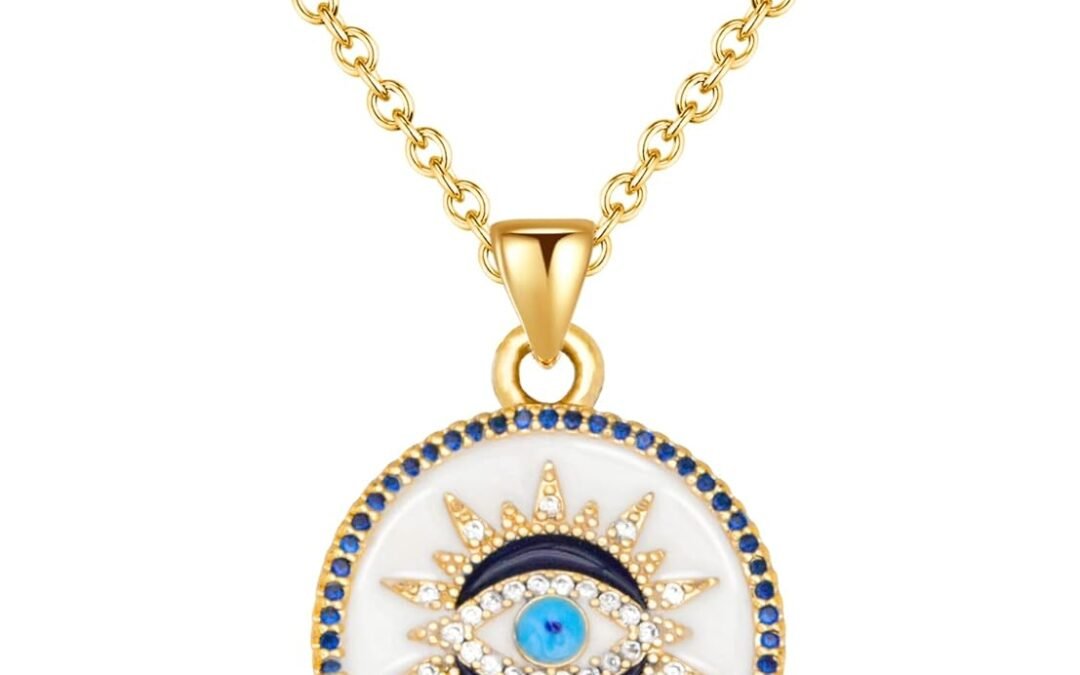 SmileBelle Evil Eye Gold Protection Necklace, Handmade Evil Eye Jewelry for Women, Ojo Turco Pendant Luck Amulet, Third Nazar Necklace Birthday Gift for Her