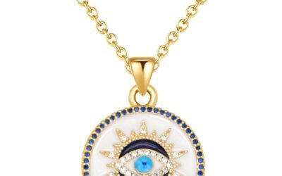 SmileBelle Evil Eye Gold Protection Necklace, Handmade Evil Eye Jewelry for Women, Ojo Turco Pendant Luck Amulet, Third Nazar Necklace Birthday Gift for Her