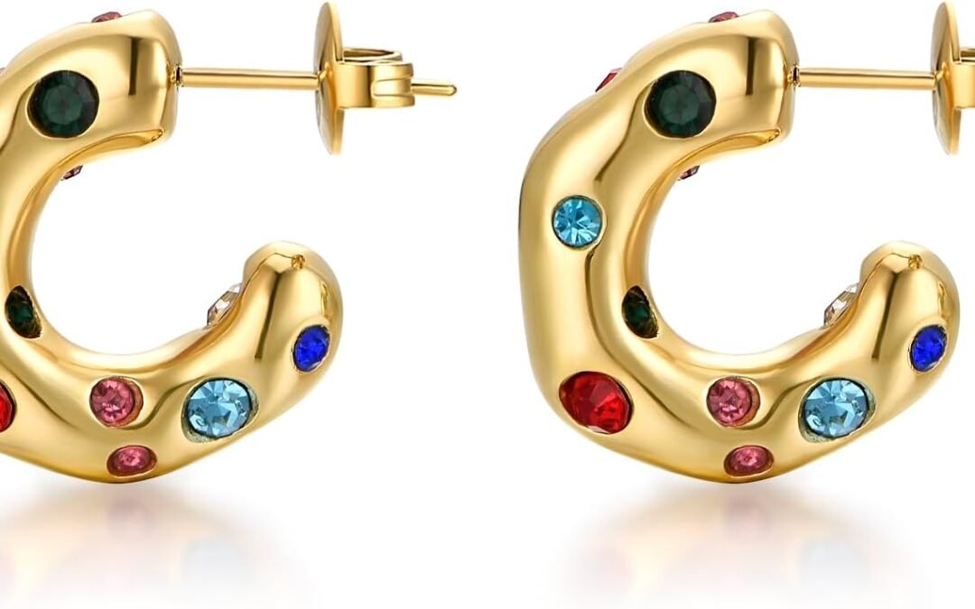 FRUMOS Gold Earrings for Women Girls,14K Gold Plated Hoop Earrings with 925 Sterling Silver Post Cubic Zirconia Stud Earring Huggie Hoops Earrings