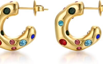 FRUMOS Gold Earrings for Women Girls,14K Gold Plated Hoop Earrings with 925 Sterling Silver Post Cubic Zirconia Stud Earring Huggie Hoops Earrings