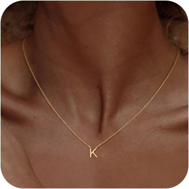 Initial necklace for Women 14k Gold Plated Dainty Letter Necklaces Tiny Cute Initial Pendant Choker Simple Trendy Personalized Letter Name Necklaces Jewelry Gift for Women