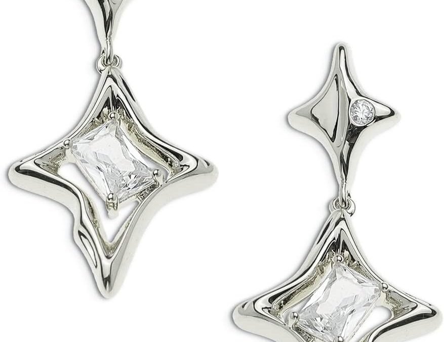 JeanBeau Gold Star Drop Dangle Earrings for Women – Trendy Sparkly Cubic Zirconia Unique Hypoallergenic Fashion Jewelry Gift