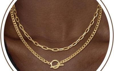 CHESKY 14K Gold Plated Layered Chain Necklace for Women | Trendy Cuban Link Chain, Chunky Paperclip Chain, Toggle Clasp Necklace, Fashion Gold Jewelry, Daily Gift for Women