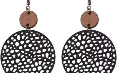 Boho Geometric Hollow Out Leather Wooden Dangle Earrings