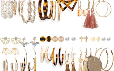 36 Pairs Gold Hoop Earrings Set for Women Multipack, Boho Fashion Statement Stud Pack with Pearl Butterfly Shaped Assorted Small Big Jewelry for Gift