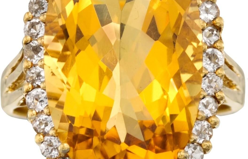 Ross-Simons 11.90 Carat Citrine and .95 ct. t.w. White Topaz Ring in 14kt Gold Over Sterling Silver